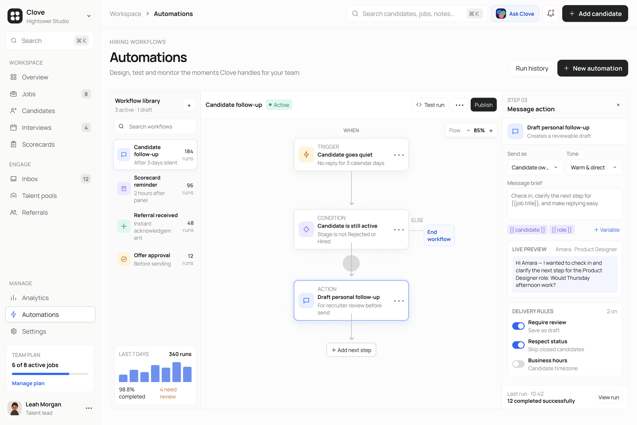 Visual workflows with review and delivery controls.