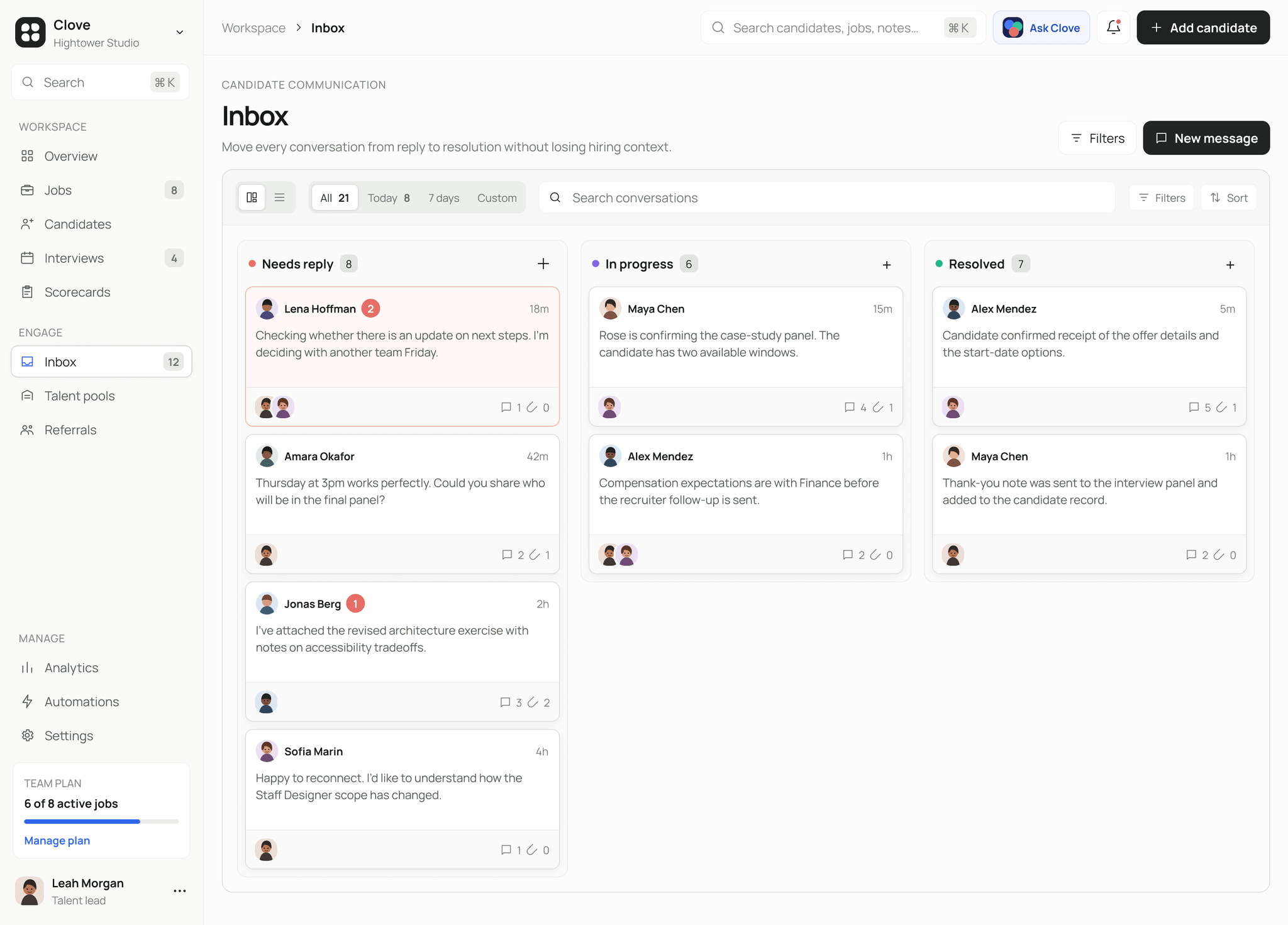 Conversations grouped by response status.