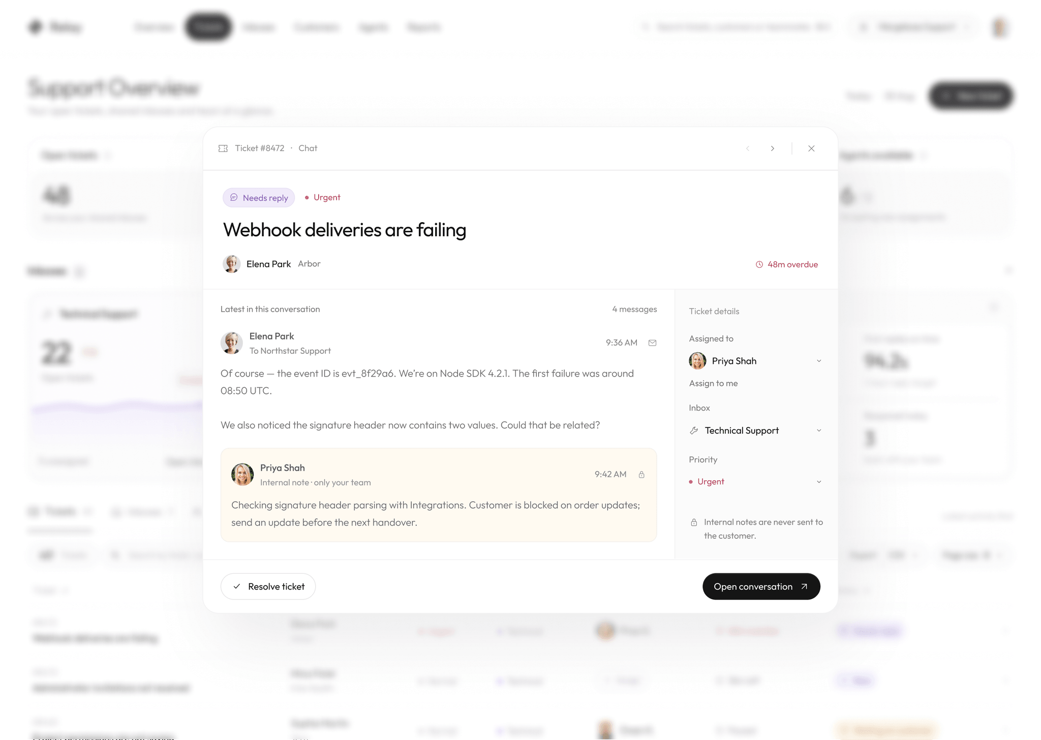 Relay ticket preview modal