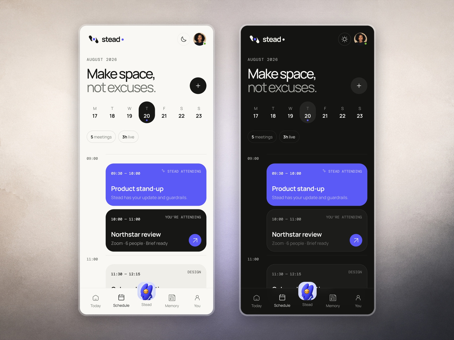 Stead schedule in light and dark mode